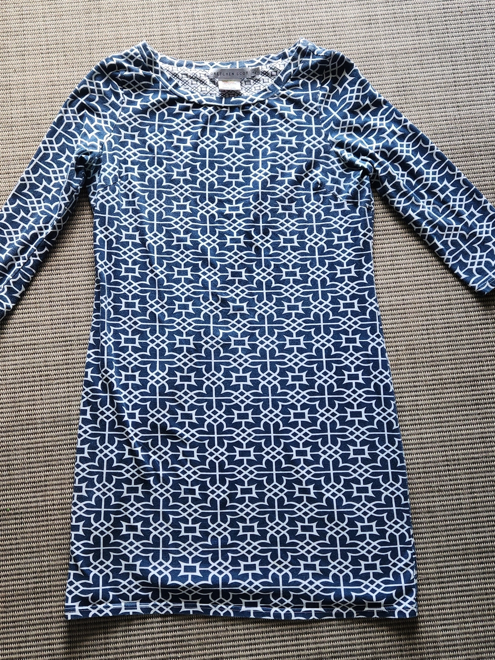 Gretchen Scott Dress Mens/Womens Large L Blue White Geometric Shift Tunic Stretc